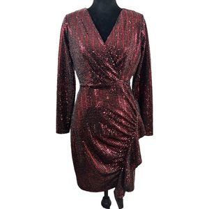 Alexia Admor Red and Black Sequined Long Sleeve Mini Dress Size Small